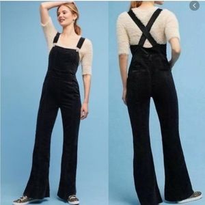 Anthropologie Pilcro & the Letterpress Black Velvet Overalls Jumpsuit Size 26